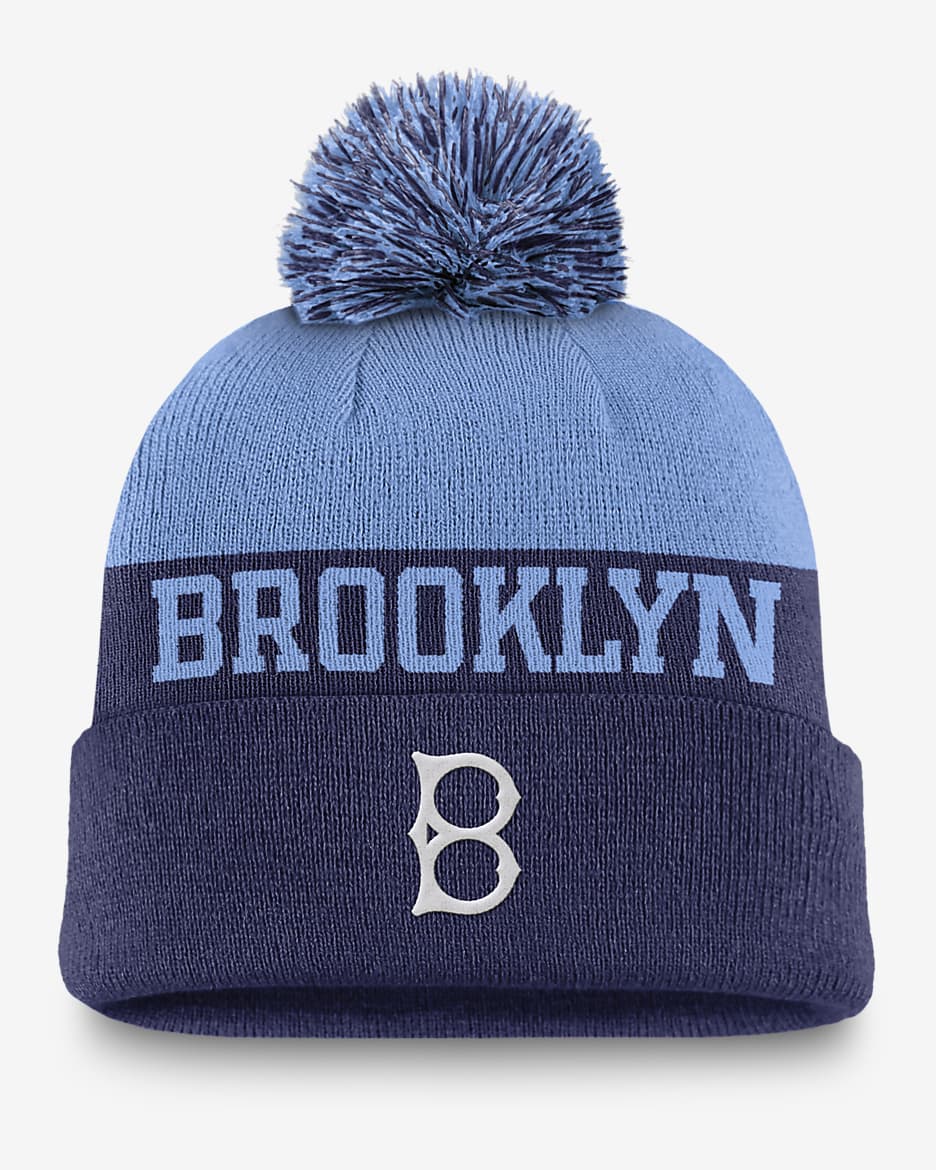 Brooklyn Dodgers Rewind Peak Men s Nike MLB Cuffed Pom Beanie. Nike